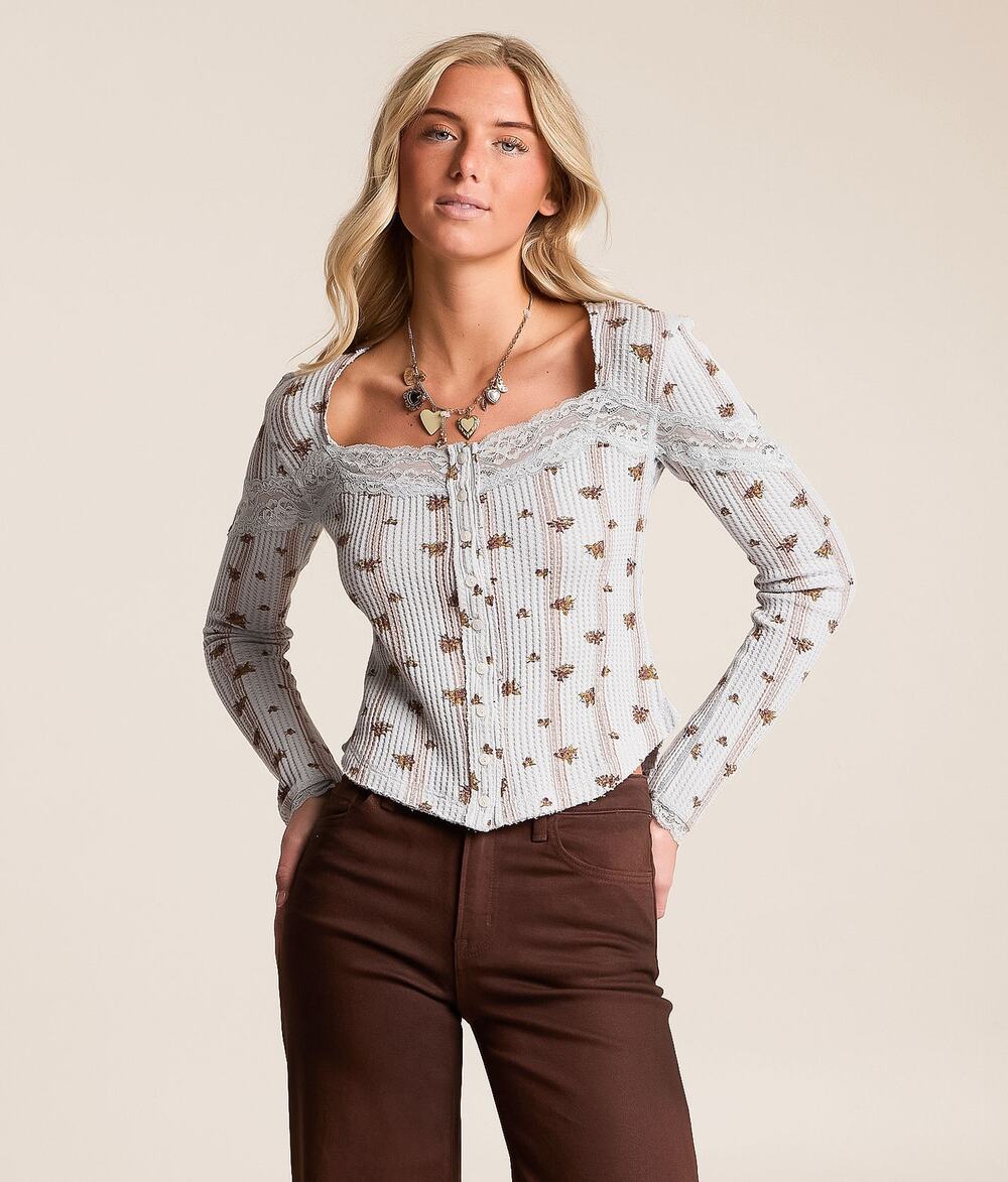 Free People Dainty Let's Party Cardi in Pearl Blue Combo Waffle Knit–NWT Size XS